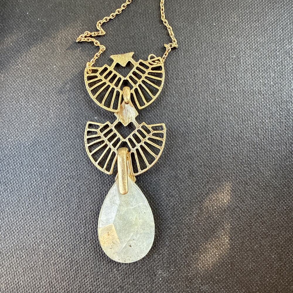 Art Deco Geometric Tiered Fan Statement Necklace Faceted Natural Big Labradorite